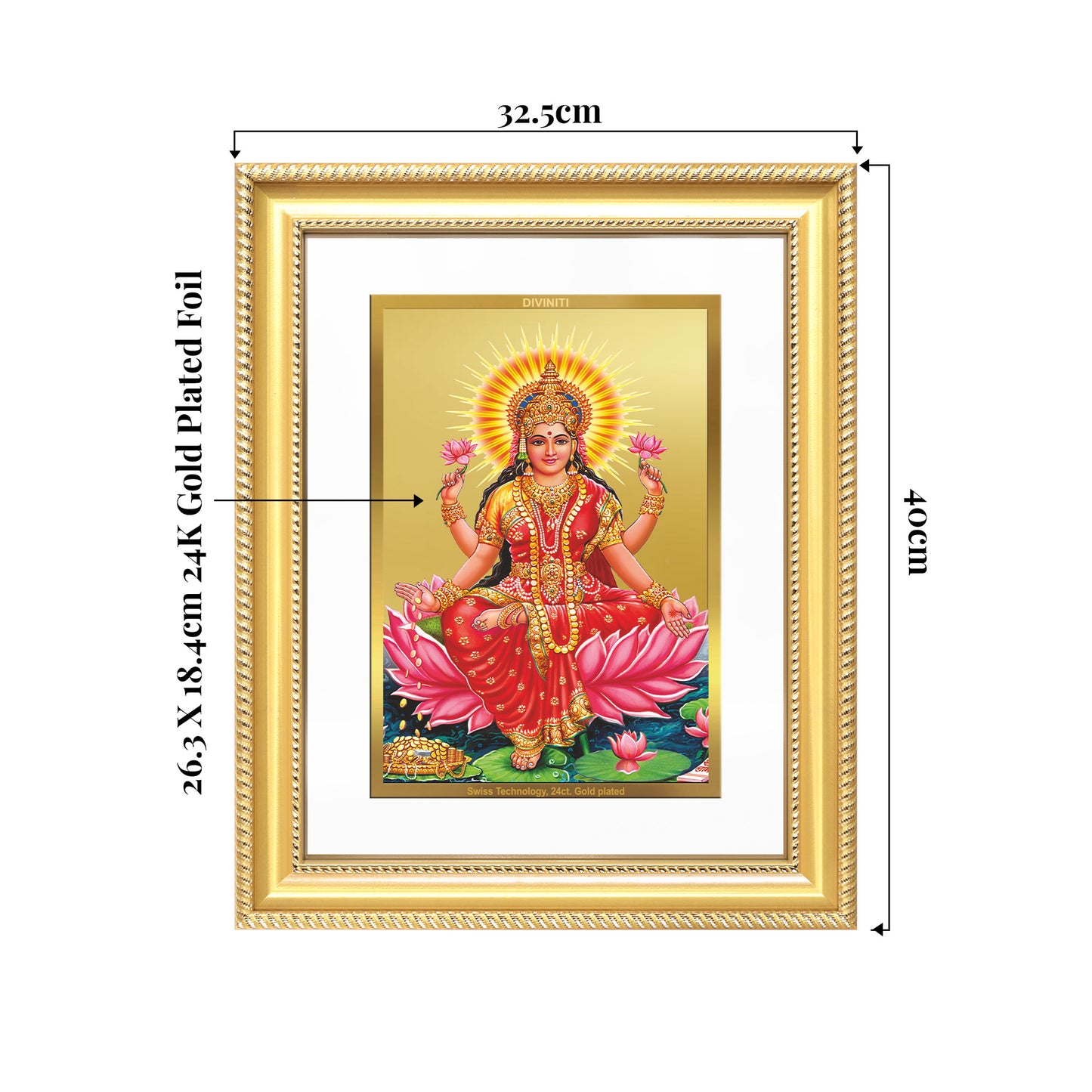 Goddess Lakshmi | Devi of Wealth & Prosperity Wall Mount Photo Frame in 24K Gold Plated Foil