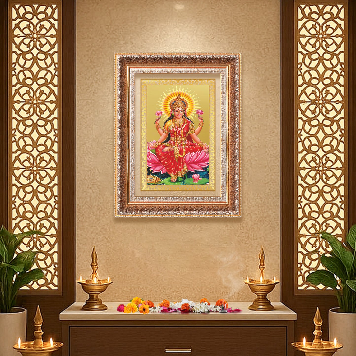Goddess Lakshmi | Devi of Wealth & Prosperity Wall Mount Photo Frame in 24K Gold Plated Foil