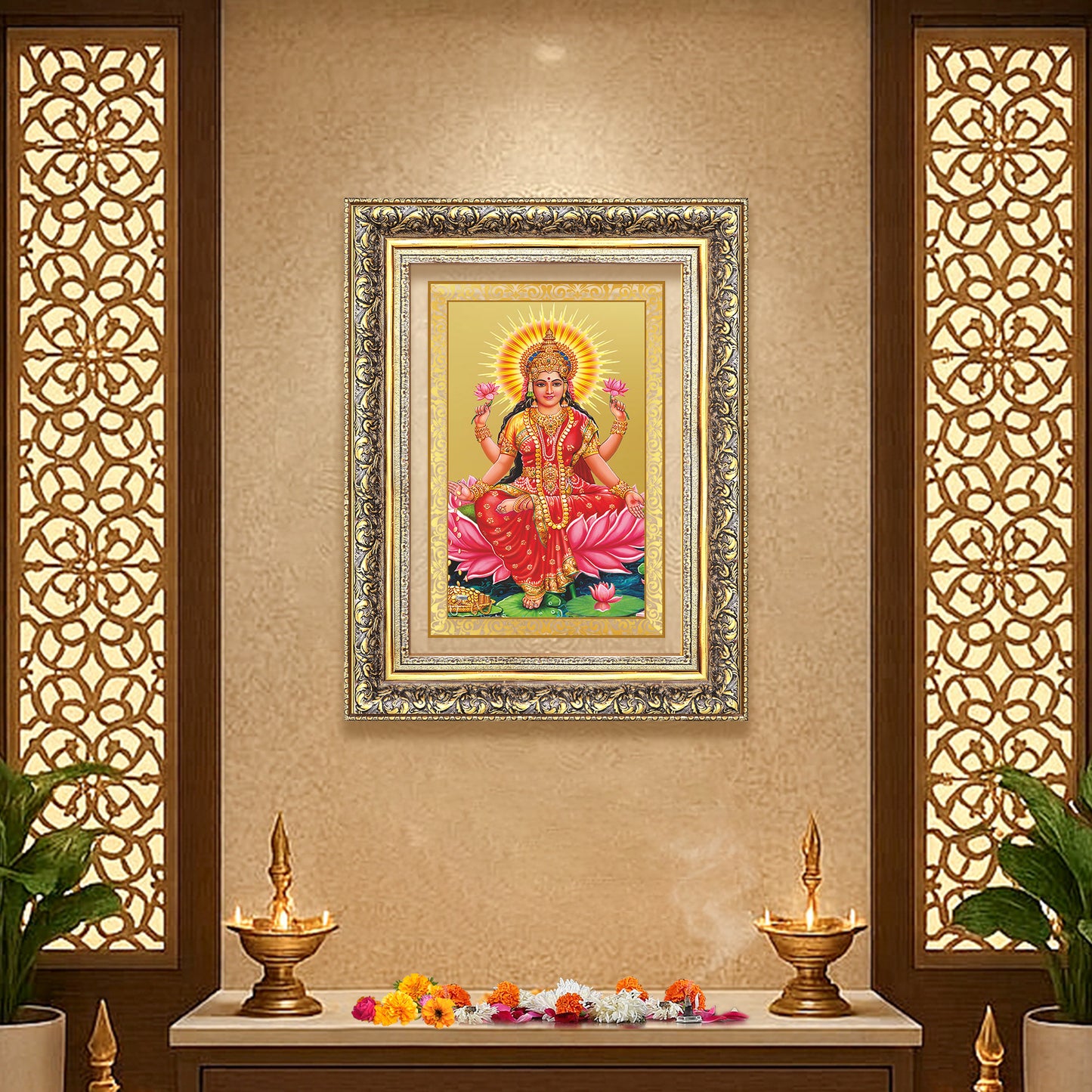 Goddess Lakshmi | Devi of Wealth & Prosperity Wall Mount Photo Frame in 24K Gold Plated Foil
