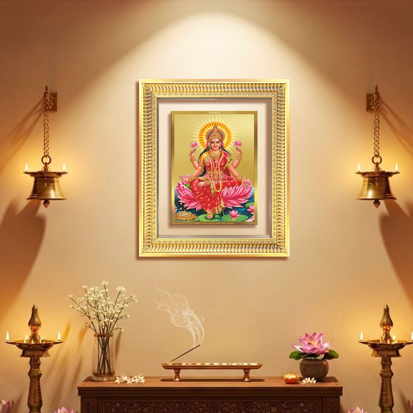 Goddess Lakshmi | Devi of Wealth & Prosperity Wall Mount Photo Frame in 24K Gold Plated Foil