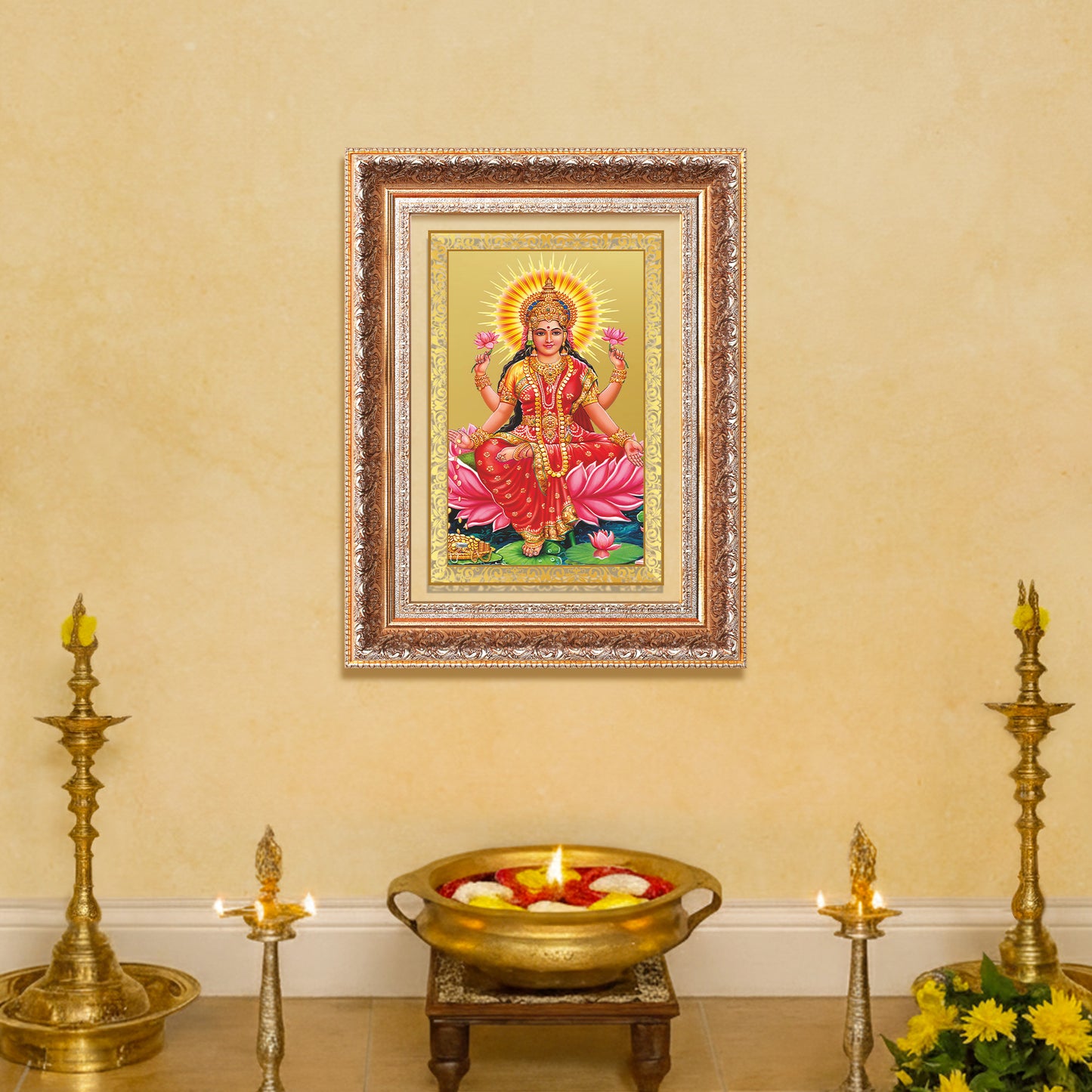 Goddess Lakshmi | Devi of Wealth & Prosperity Wall Mount Photo Frame in 24K Gold Plated Foil