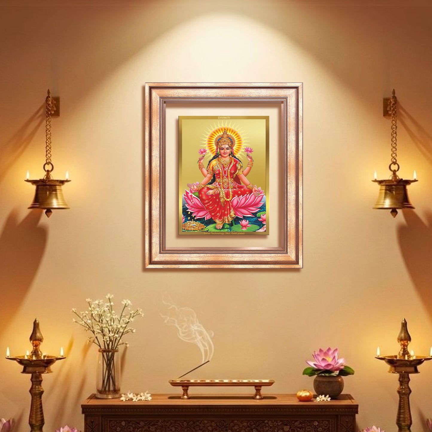 Goddess Lakshmi | Devi of Wealth & Prosperity Wall Mount Photo Frame in 24K Gold Plated Foil
