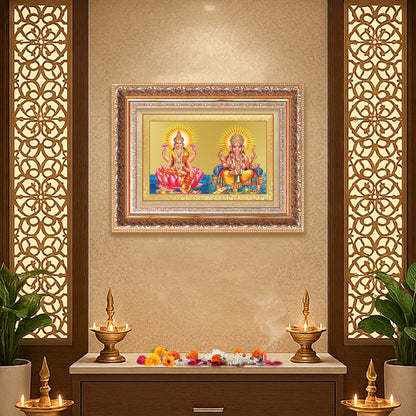 Lakshmi & Ganesh | Divine Prosperity Duo Wall Mount Photo Frame in 24K Gold Plated Foil