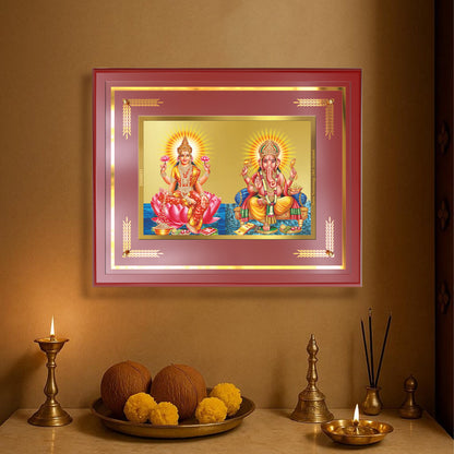 Lakshmi & Ganesh | Divine Prosperity Duo Wall Mount Photo Frame in 24K Gold Plated Foil