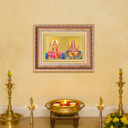 Lakshmi & Ganesh | Divine Prosperity Duo Wall Mount Photo Frame in 24K Gold Plated Foil