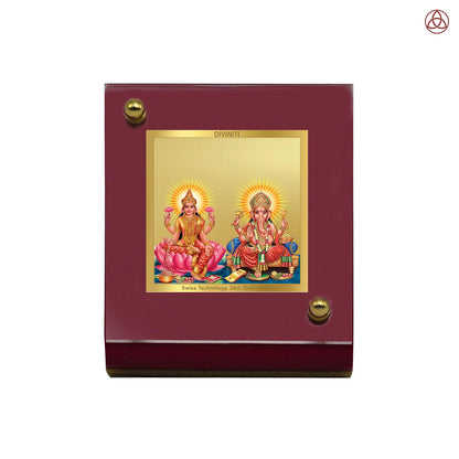 Lakshmi & Ganesha | Divine Goddess Lakshmi and Lord Ganesha Car Dashboard & Tabletop Photo Frame in 24K Gold Plated Foil