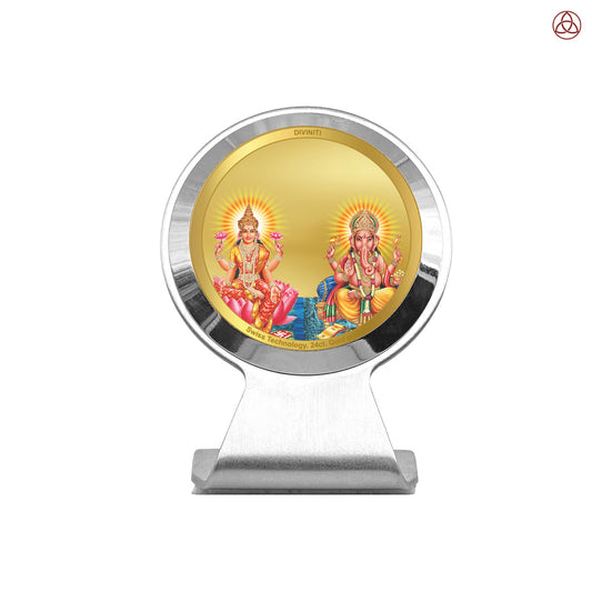 Lakshmi & Ganesha | Divine Goddess Lakshmi & Lord Ganesha Car Dashboard & Tabletop Photo Frame in 24K Gold Plated Foil