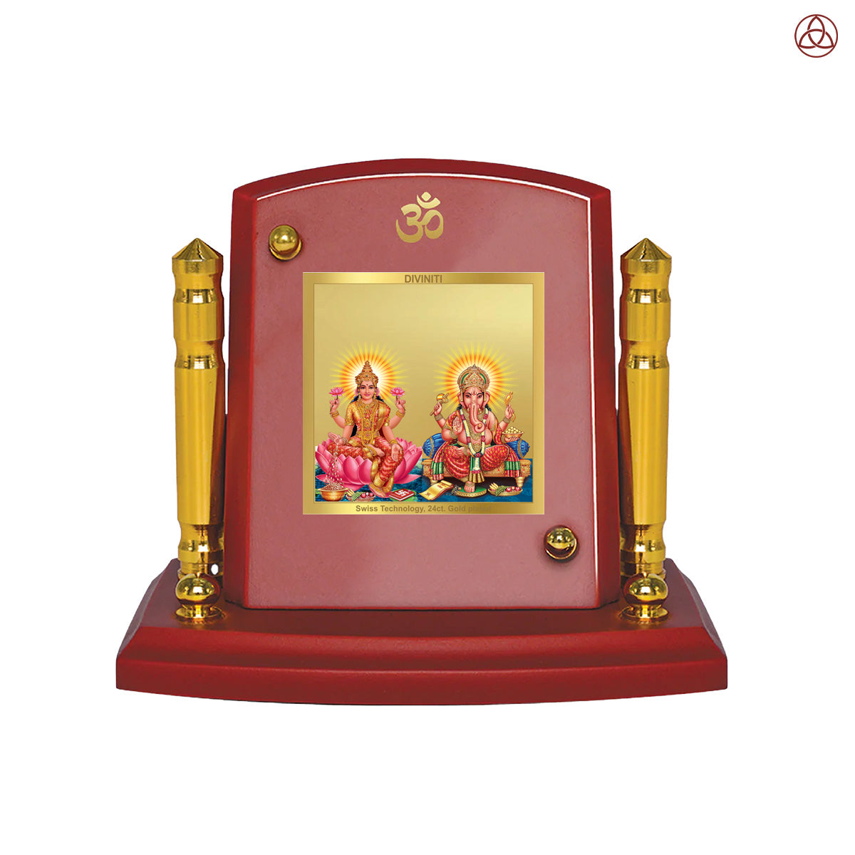 Lakshmi & Ganesha | Divine Goddess Lakshmi and Lord Ganesha Car Dashboard & Tabletop Photo Frame in 24K Gold Plated Foil