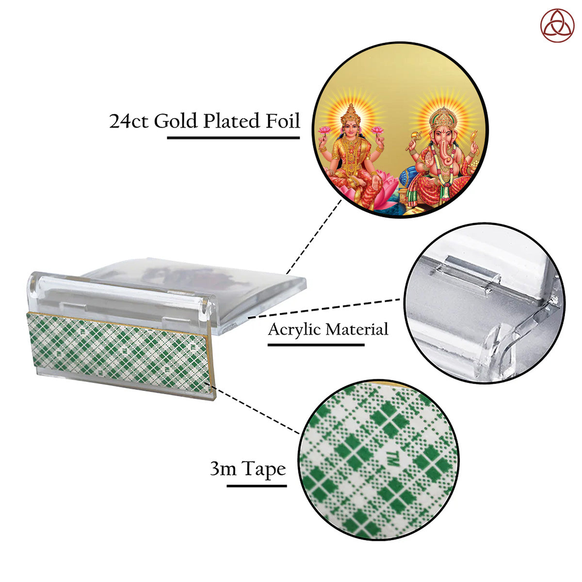 Lakshmi & Ganesha | Divine Goddess Lakshmi and Lord Ganesha Car Dashboard & Tabletop Photo Frame in 24K Gold Plated Foil