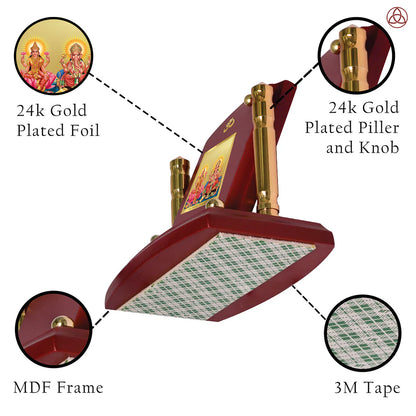 Lakshmi & Ganesha | Divine Goddess Lakshmi and Lord Ganesha Car Dashboard & Tabletop Photo Frame in 24K Gold Plated Foil