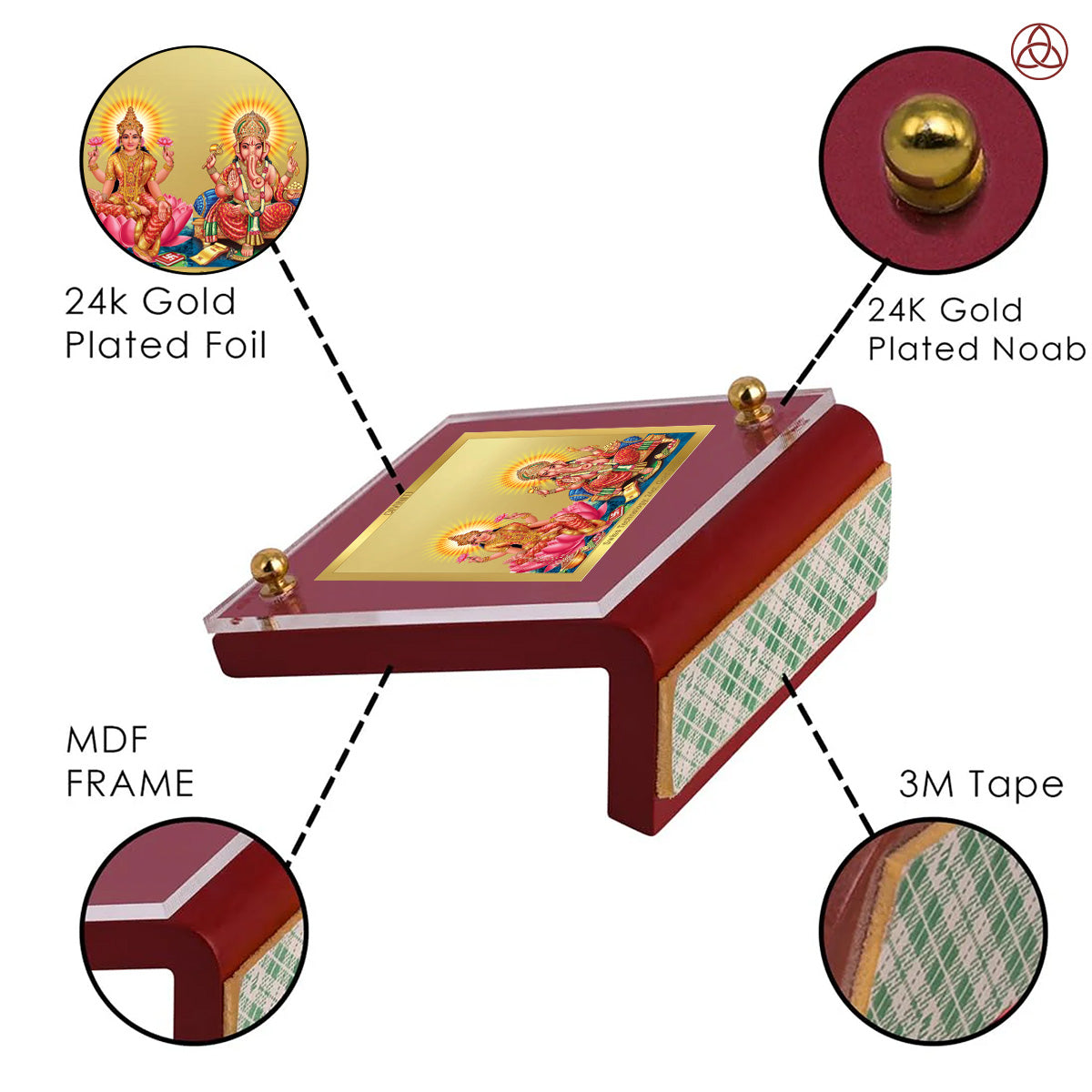 Lakshmi & Ganesha | Divine Goddess Lakshmi and Lord Ganesha Car Dashboard & Tabletop Photo Frame in 24K Gold Plated Foil