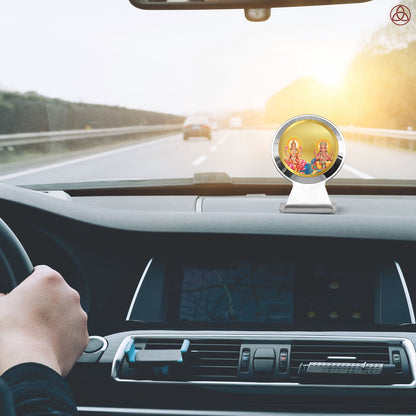 Lakshmi & Ganesha | Divine Goddess Lakshmi & Lord Ganesha Car Dashboard & Tabletop Photo Frame in 24K Gold Plated Foil