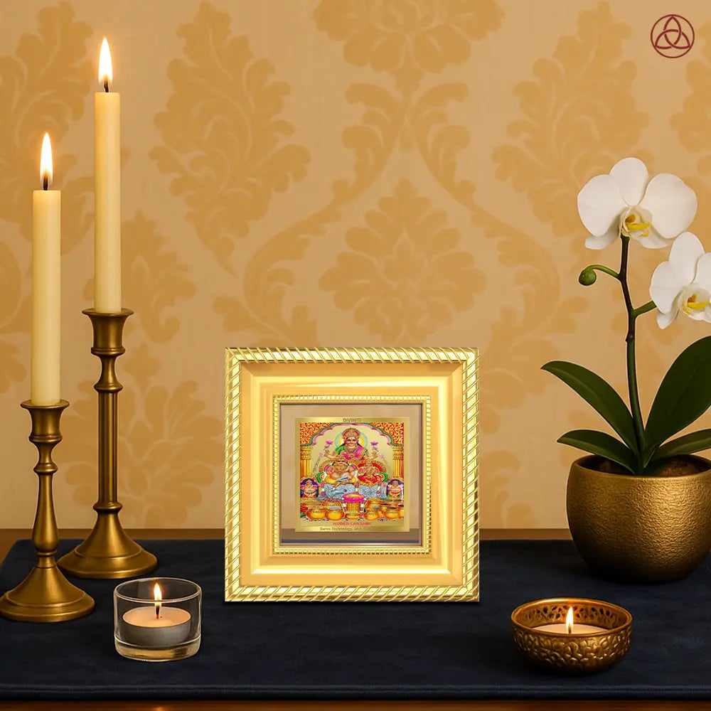 Lakshmi Kuber | Divine Wealth Duo Tabletop Frame in 24K Gold Plated Foil