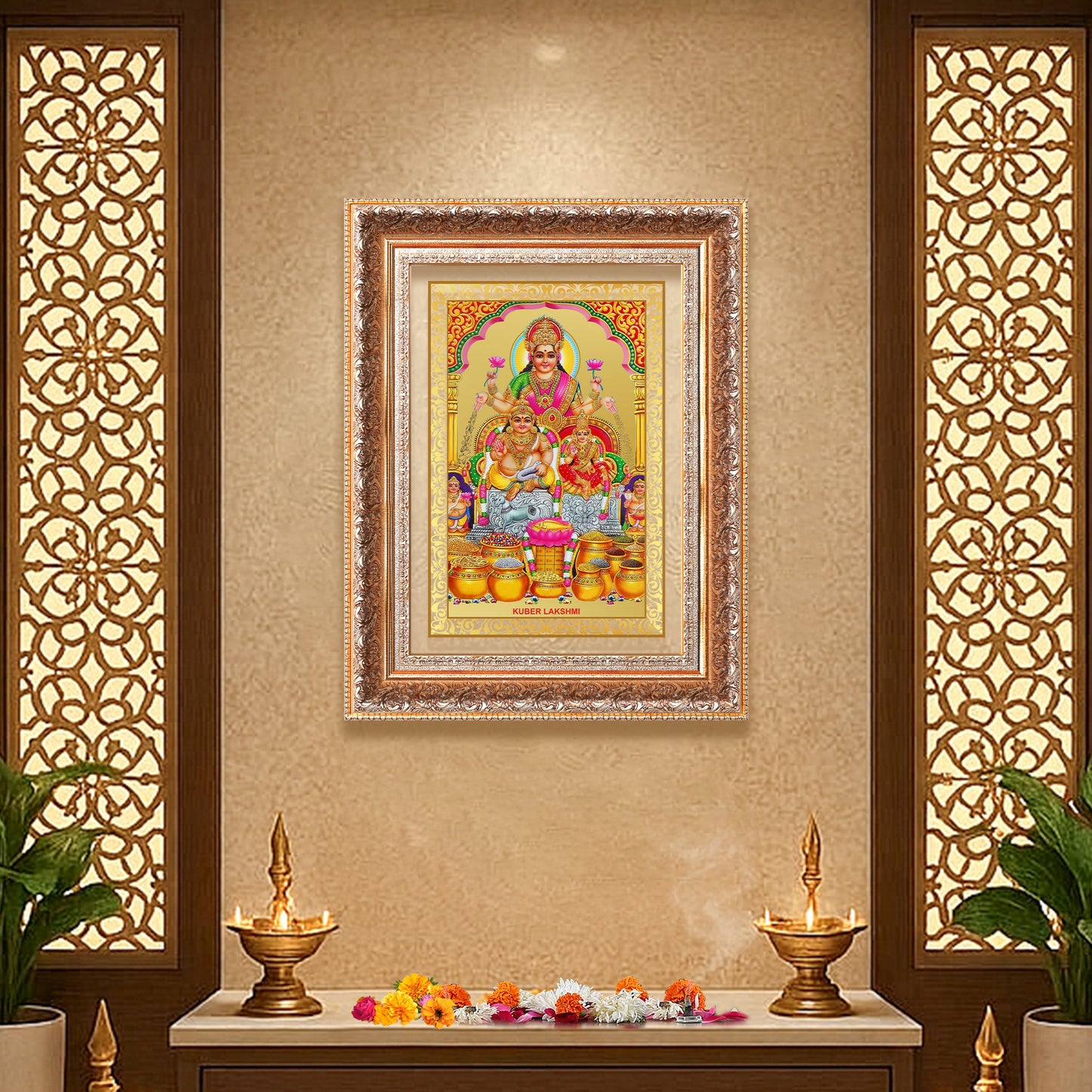 Lakshmi Kuber | Divine Wealth Duo Wall Mount Photo Frame in 24K Gold Plated Foil