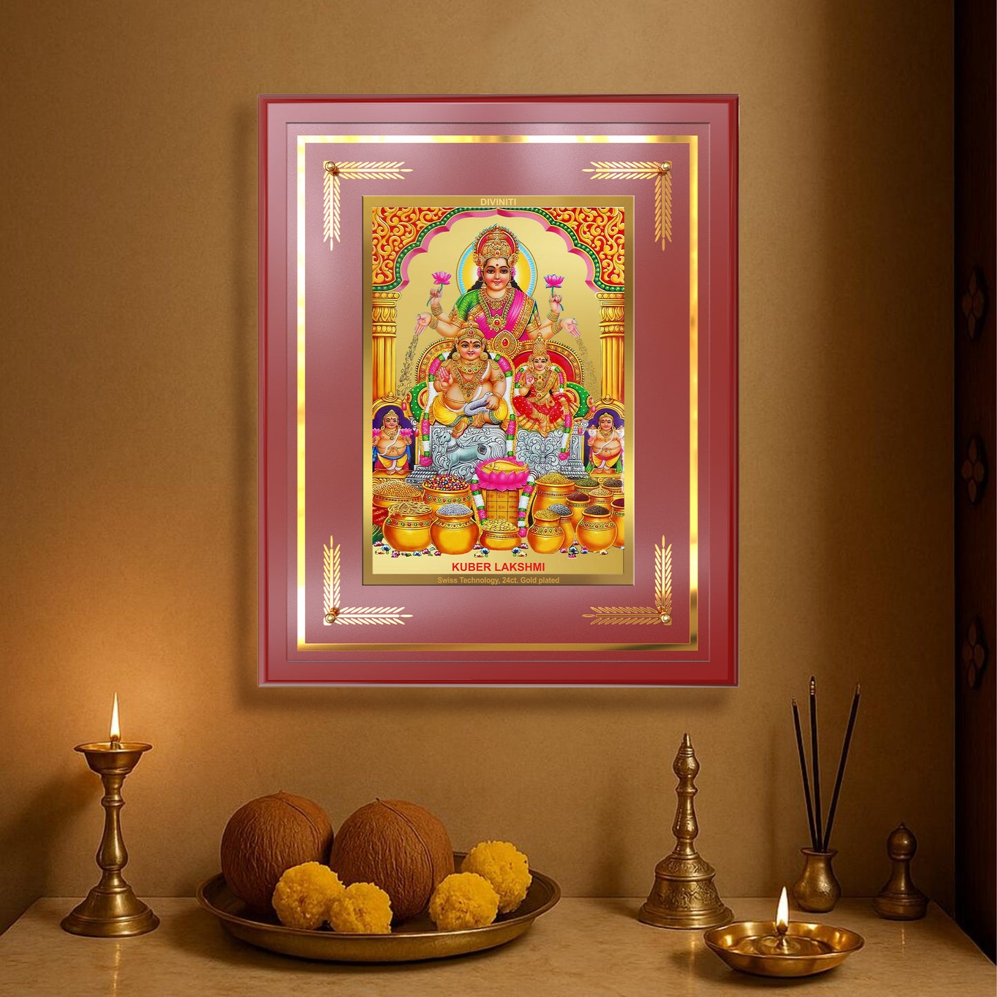 Lakshmi Kuber | Divine Wealth Duo Wall Mount Photo Frame in 24K Gold Plated Foil