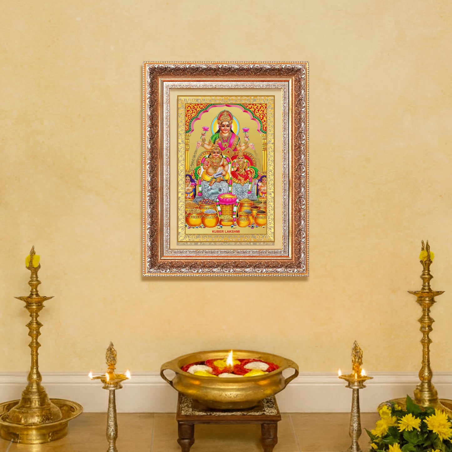 Lakshmi Kuber | Divine Wealth Duo Wall Mount Photo Frame in 24K Gold Plated Foil