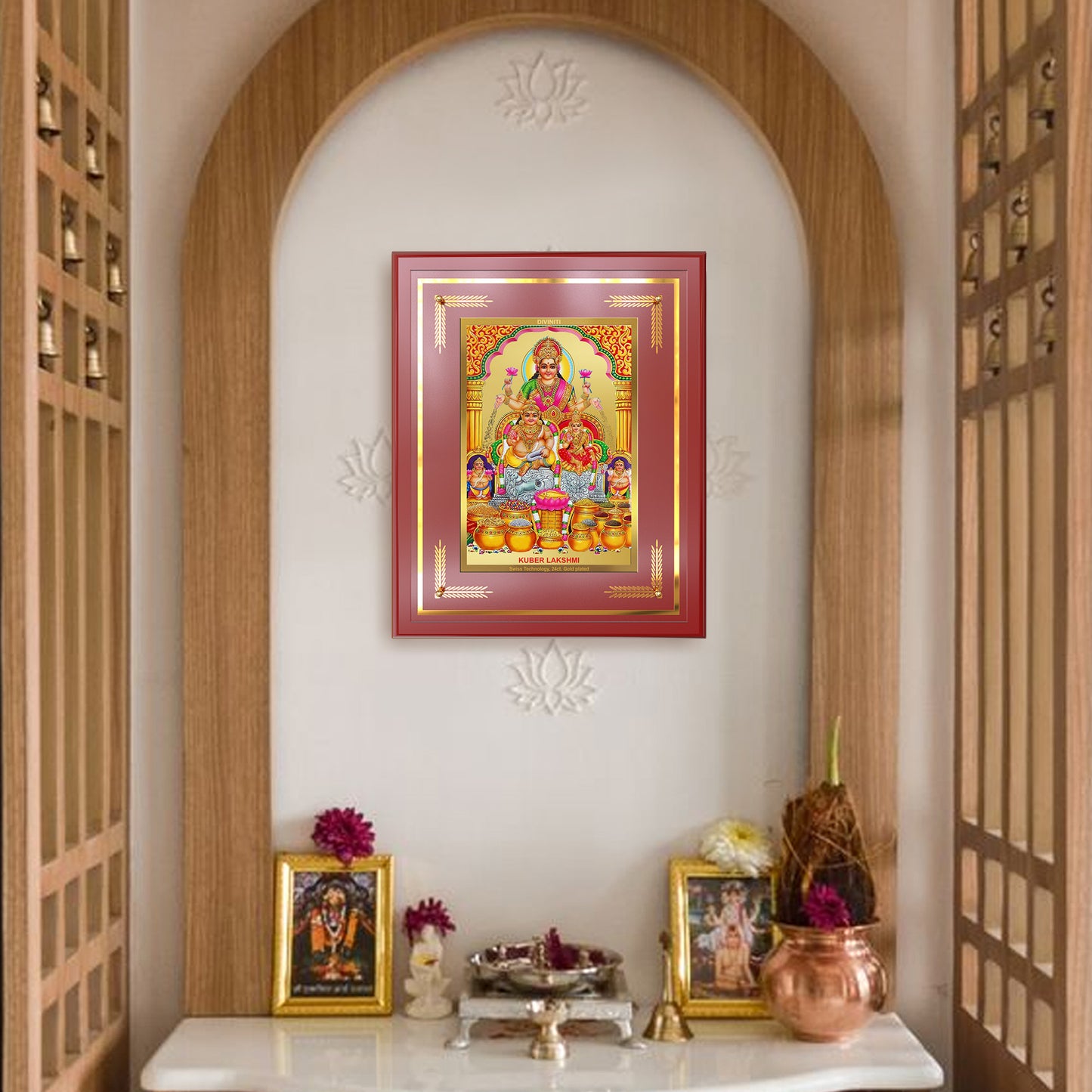 Lakshmi Kuber | Divine Wealth Duo Wall Mount Photo Frame in 24K Gold Plated Foil