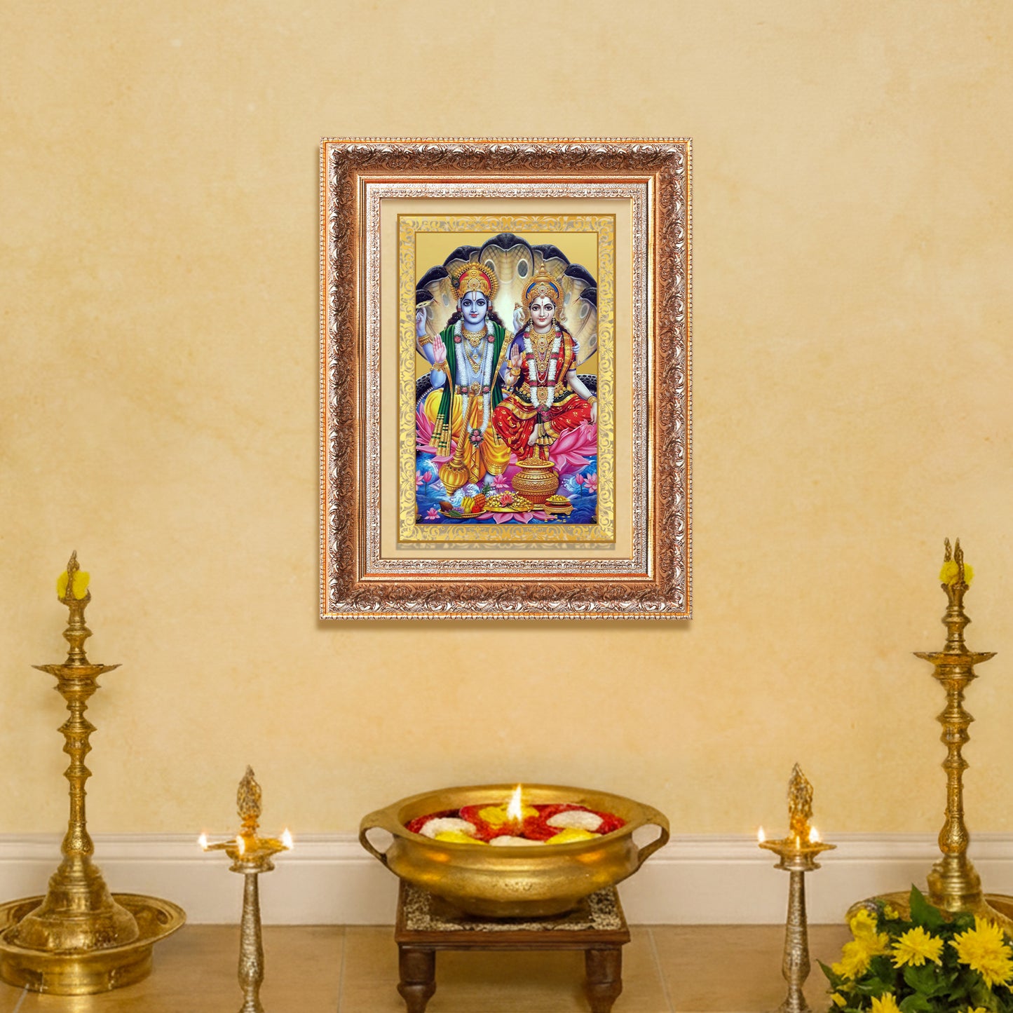 Lakshmi Vishnu | Divine Consort Wall Mount Photo Frame in 24K Gold Plated Foil