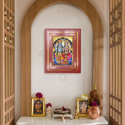 Lakshmi Vishnu | Divine Consort Wall Mount Photo Frame in 24K Gold Plated Foil