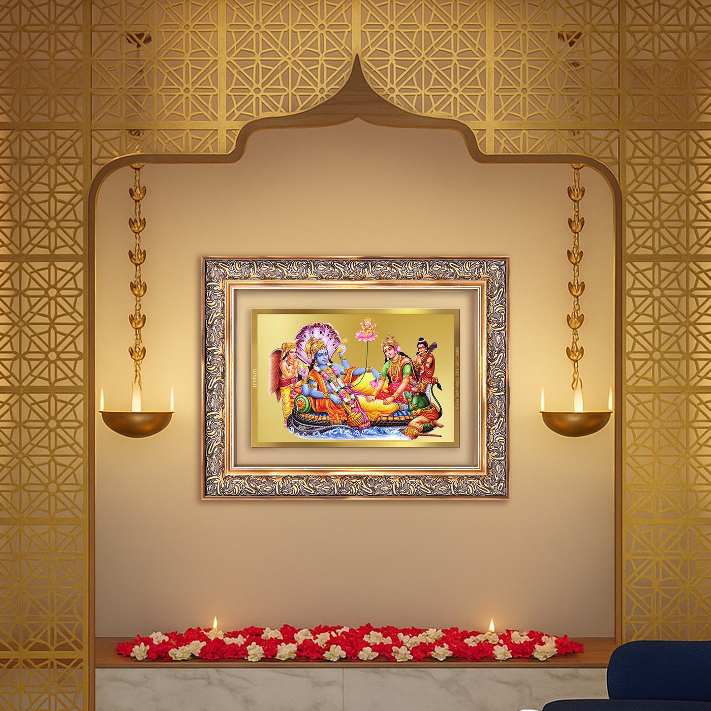 Lakshmi Vishnu Kshir Sagar | Divine Abode Wall Mount Photo Frame in 24K Gold Plated Foil