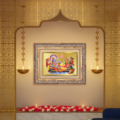 Lakshmi Vishnu Kshir Sagar | Divine Abode Wall Mount Photo Frame in 24K Gold Plated Foil
