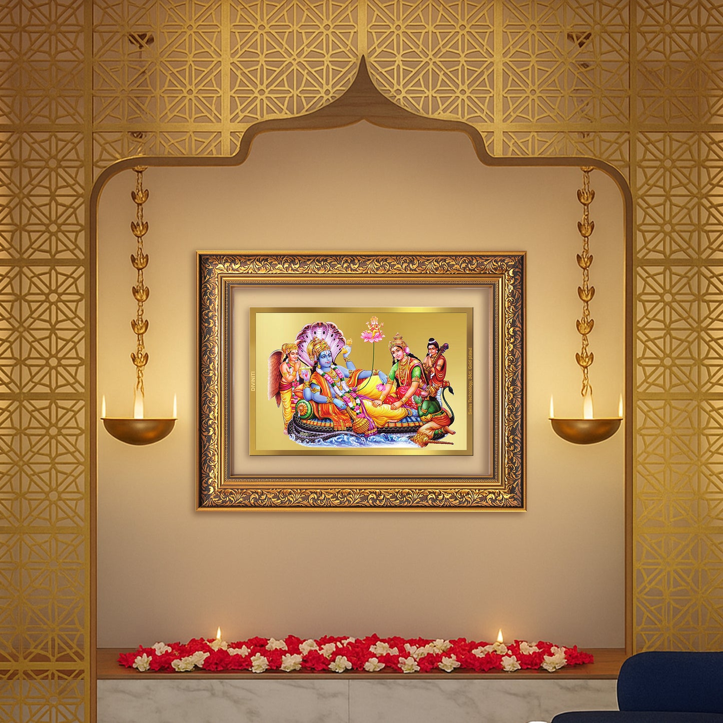 Lakshmi Vishnu Kshir Sagar | Divine Abode Wall Mount Photo Frame in 24K Gold Plated Foil