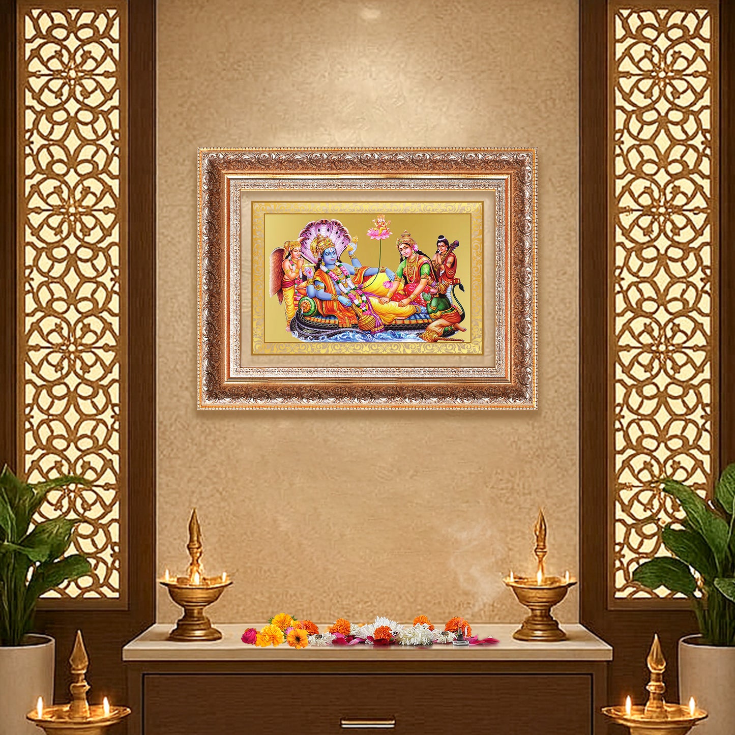 Lakshmi Vishnu Kshir Sagar | Divine Abode Wall Mount Photo Frame in 24K Gold Plated Foil