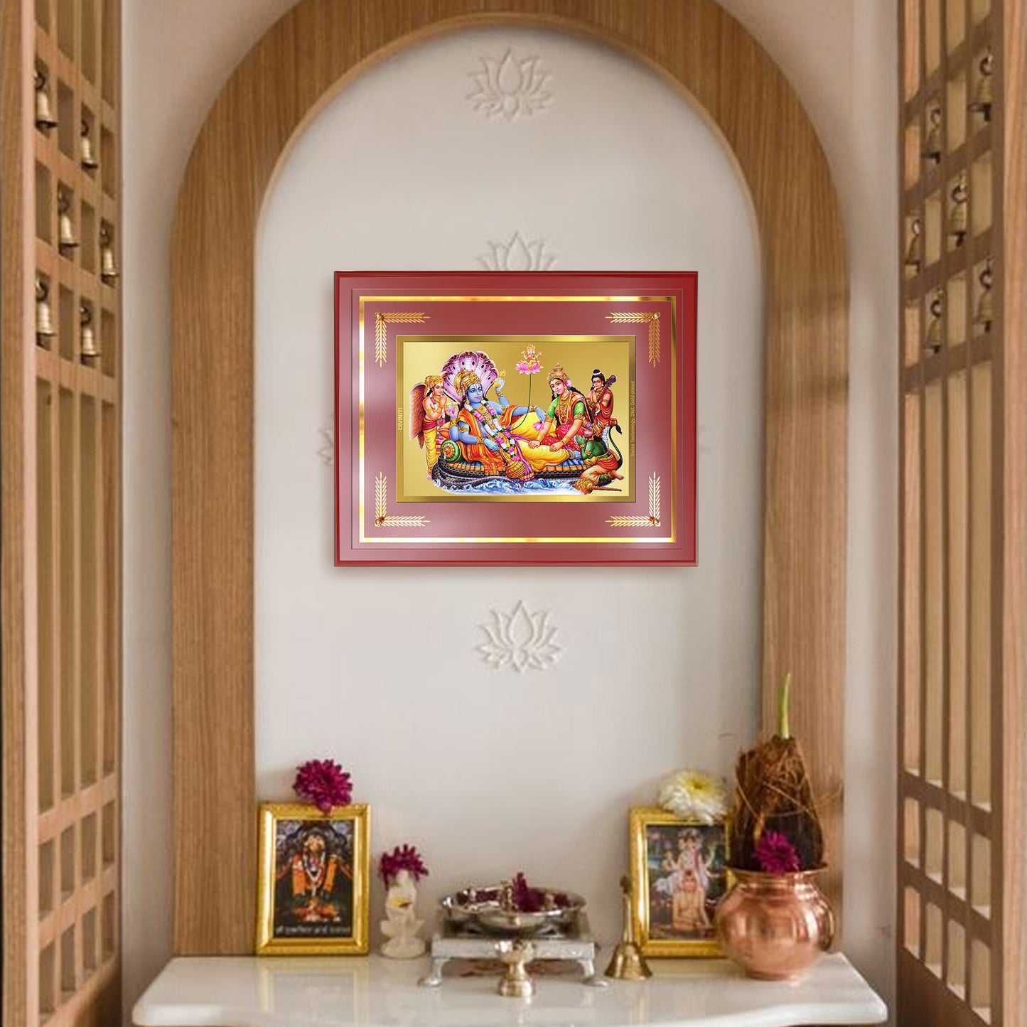 Lakshmi Vishnu Kshir Sagar | Divine Abode Wall Mount Photo Frame in 24K Gold Plated Foil