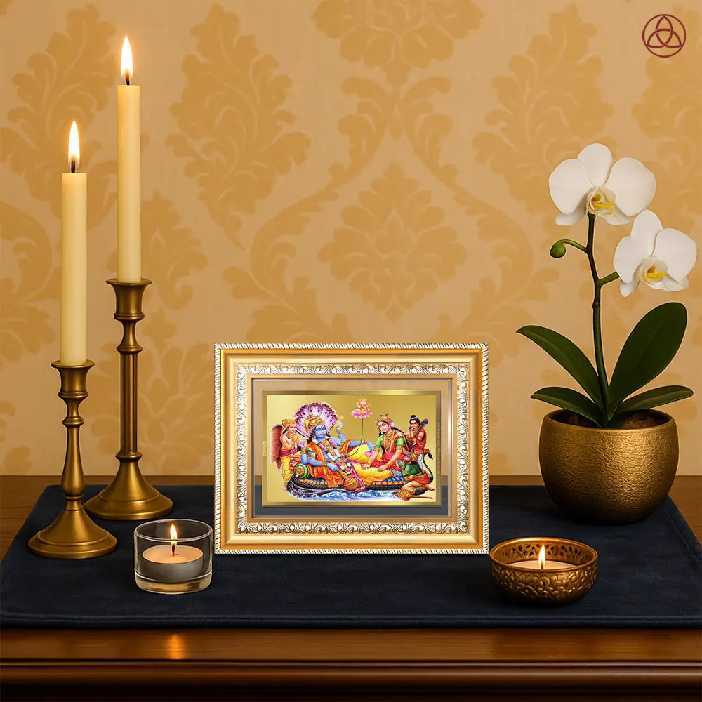 Lakshmi Vishnu Ananta | Divine Abode Wall & Tabletop Photo Frame in 24K Gold Plated Foil