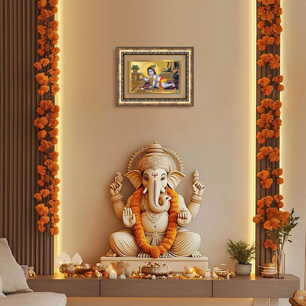 Diviniti 24K Gold Plated Laddu Gopal (Classic) Divine Wall Frame for Home Mandir & Office Decor | Luxury Spiritual Gift