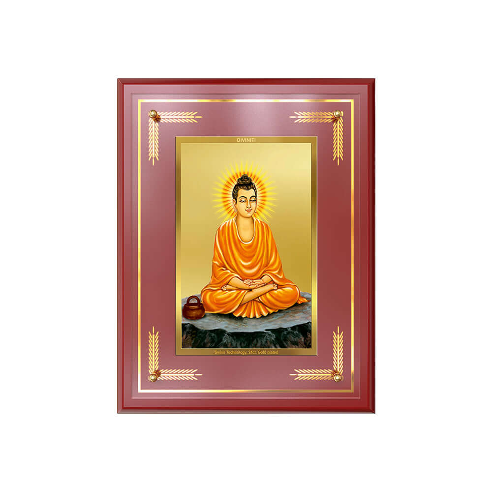 Lord Buddha Photo Frame in 24k gold plated foil