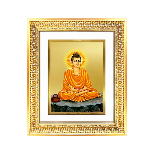 Lord Buddha | 24K Gold Plated Foil Wall & Tabletop Frame featuring serene meditation posture and golden halo.
