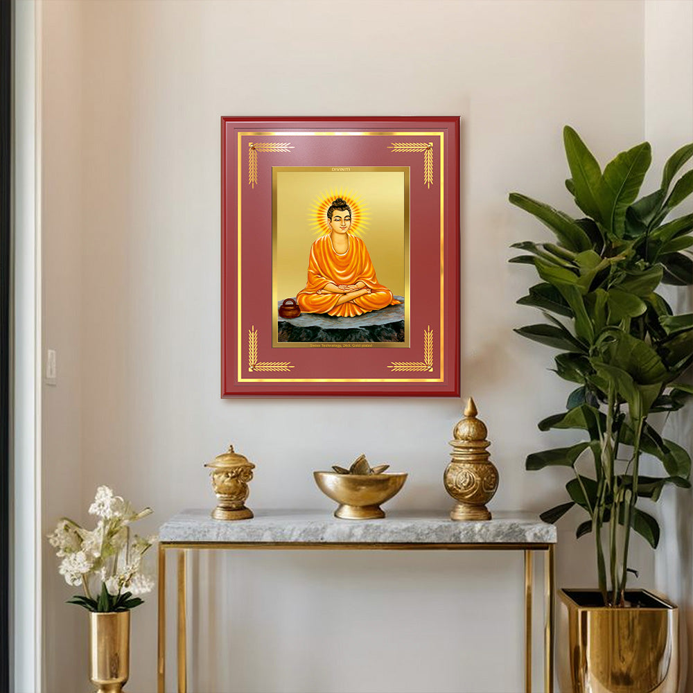 Lord Buddha| Car Dashbaord Wall & Tabletop Frame in 24K Gold Plated Foil