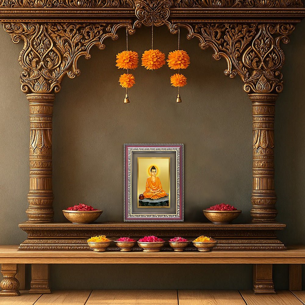 Lord Buddha | Gautam Buddha Wall and Tabletop Photo Frame in 24K Gold Plated Foil