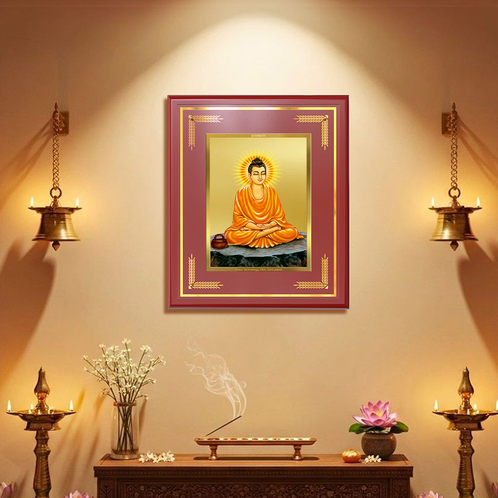 Lord Buddha| Car Dashbaord Wall & Tabletop Frame in 24K Gold Plated Foil