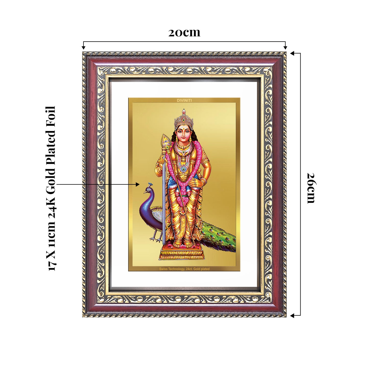 Lord Murugan | Divine Warrior God Wall and Tabletop Mount Photo Frame in 24K Gold Plated Foil