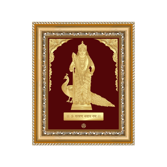 Lord Murugan | Divine Warrior God Gold on Gold Wall Hanging Frame in 24K Gold Plated Foil