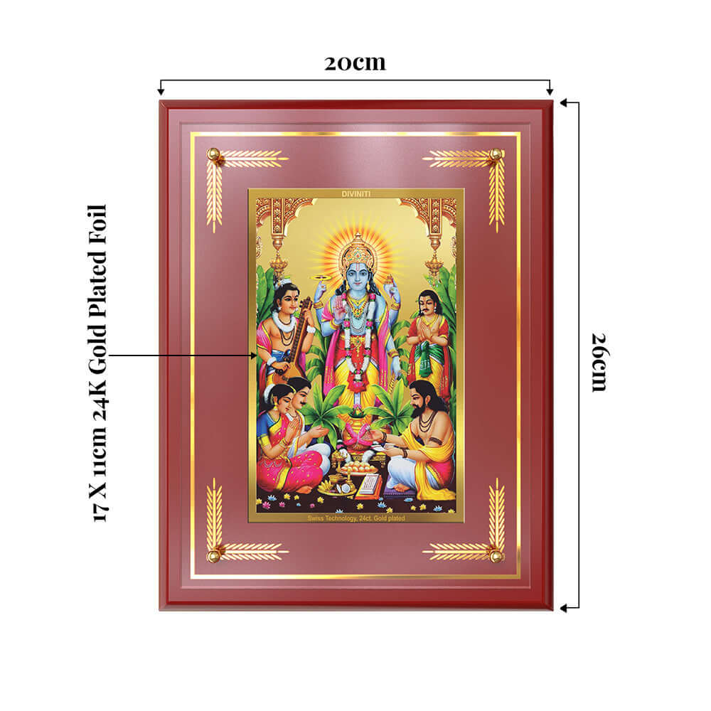 Lord Satyanarayana Wall and Tabletop Photo Frame showing product dimensions, ideal for spiritual décor and devotional gifting.