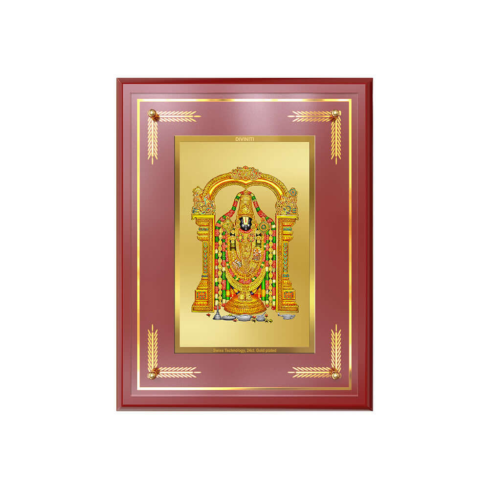 Lord Tirupati Balaji | Sri Venkateswara Wall and Tabletop Photo Frame in 24K Gold Plated Foil
