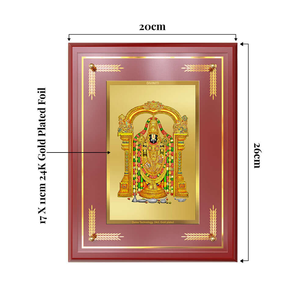 Lord Tirupati Balaji | Sri Venkateswara Wall and Tabletop Photo Frame in 24K Gold Plated Foil