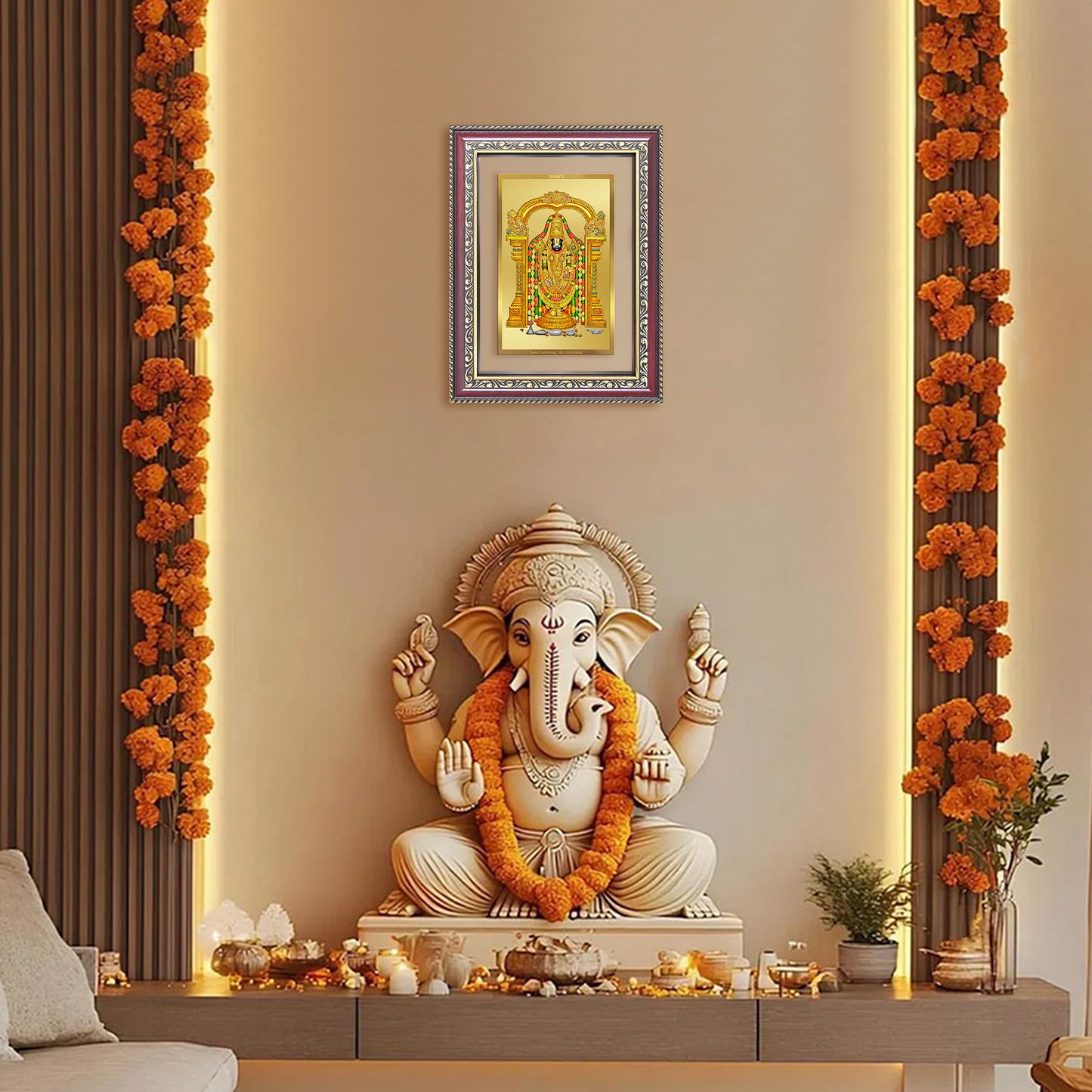 Lord Tirupati Balaji | Sri Venkateswara Wall and Tabletop Photo Frame in 24K Gold Plated Foil
