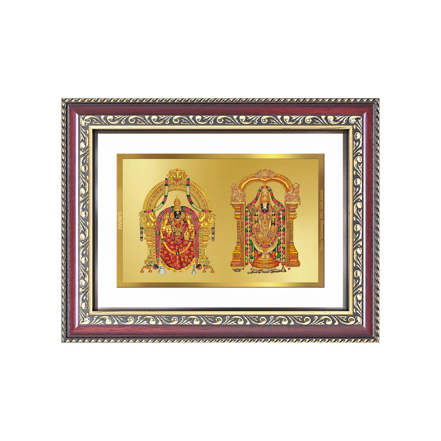 Lord Venkateswara Tirupati Balaji & Goddess Padmavati | Divine Couple Wall and Tabletop Photo Frame in 24K Gold Plated Foil