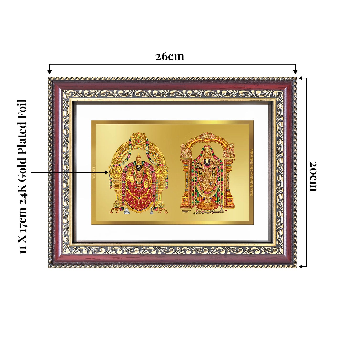 Lord Venkateswara Tirupati Balaji & Goddess Padmavati | Divine Couple Wall and Tabletop Photo Frame in 24K Gold Plated Foil