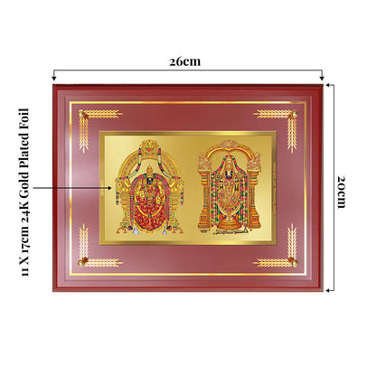Lord Venkateswara Tirupati Balaji & Goddess Padmavati 24K gold plated foil wall and tabletop photo frame.