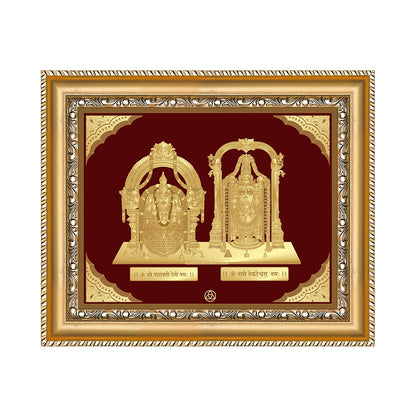 Lord Venkateswara Tirupati Balaji & Goddess Padmavati | Divine Couple Gold on Gold Wall Hanging Frame in 24K Gold Plated Foil