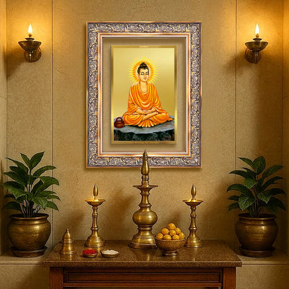 Lord Buddha | Gautam Buddha Wall Photo Frame in 24K Gold Plated Foil