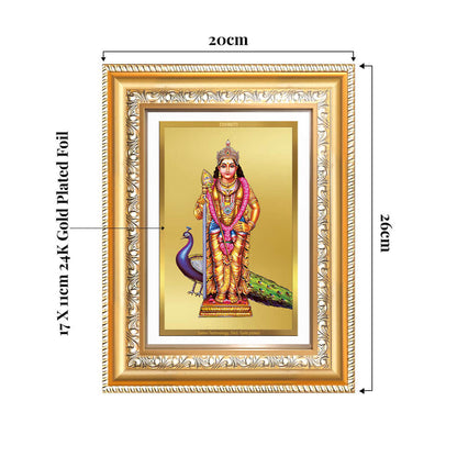 Lord Murugan | Divine Warrior God Wall and Tabletop Mount Photo Frame in 24K Gold Plated Foil
