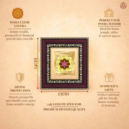 Maha Laxmi Yantra framed in 24K gold plated foil, symbolizing balance of planetary energies and harmony.