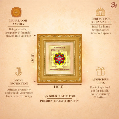Maha Laxmi Yantra framed in 24K gold plated foil, symbolizing balance of planetary energies and harmony.