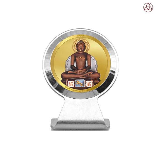 Mahavira | Divine Lord Mahavir Car Dashboard & Tabletop Photo Frame in 24K Gold Plated Foil